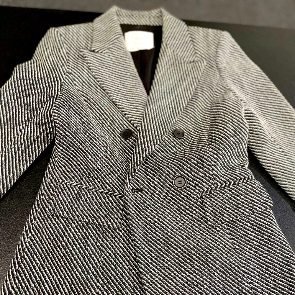 Winter textured B&W striped double-breasted blazer